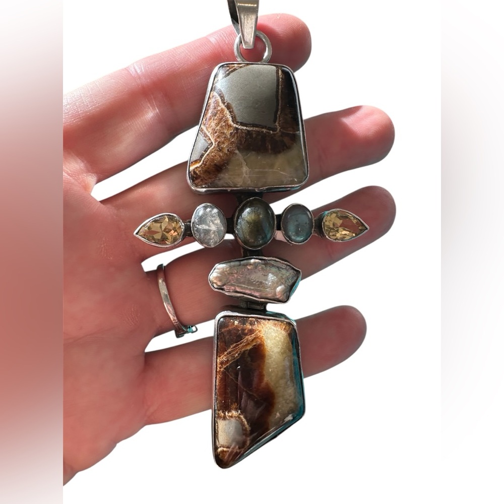 Sterling silver semi precious stone large pendant